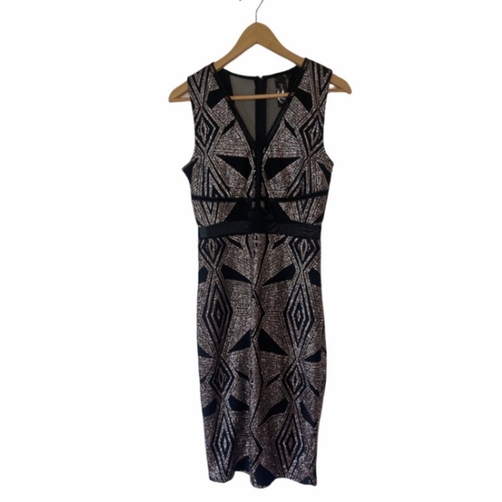Trixxi Mini Cocktail Dress Black & Gold Mesh Back Zipper Small NWT